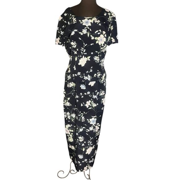 Vtg Floral Modest Peplum Maxi Dress 12 Feminine Wedding Guest Church Ladylike - Picture 1 of 6